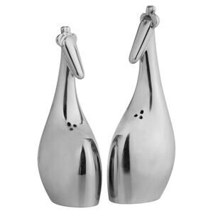 New In Box Nambe Savanna Collection Giraffe Salt & Pepper Shakers Silver Metal